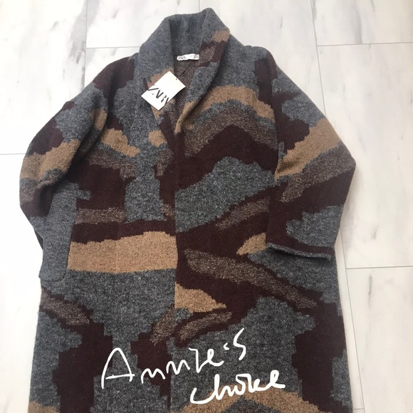 ZARA Oversized Jacquard Long Knit Coat(Multicolor, US S, M, L/EUR S, M, L) - Picture 9 of 11